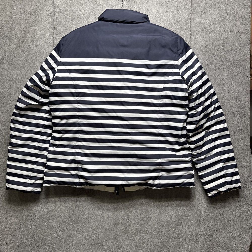 Talbots Jacket Womens Medium Down Puffer Blue Striped Coat Nautical Coastal Prep - Picture 7 of 8